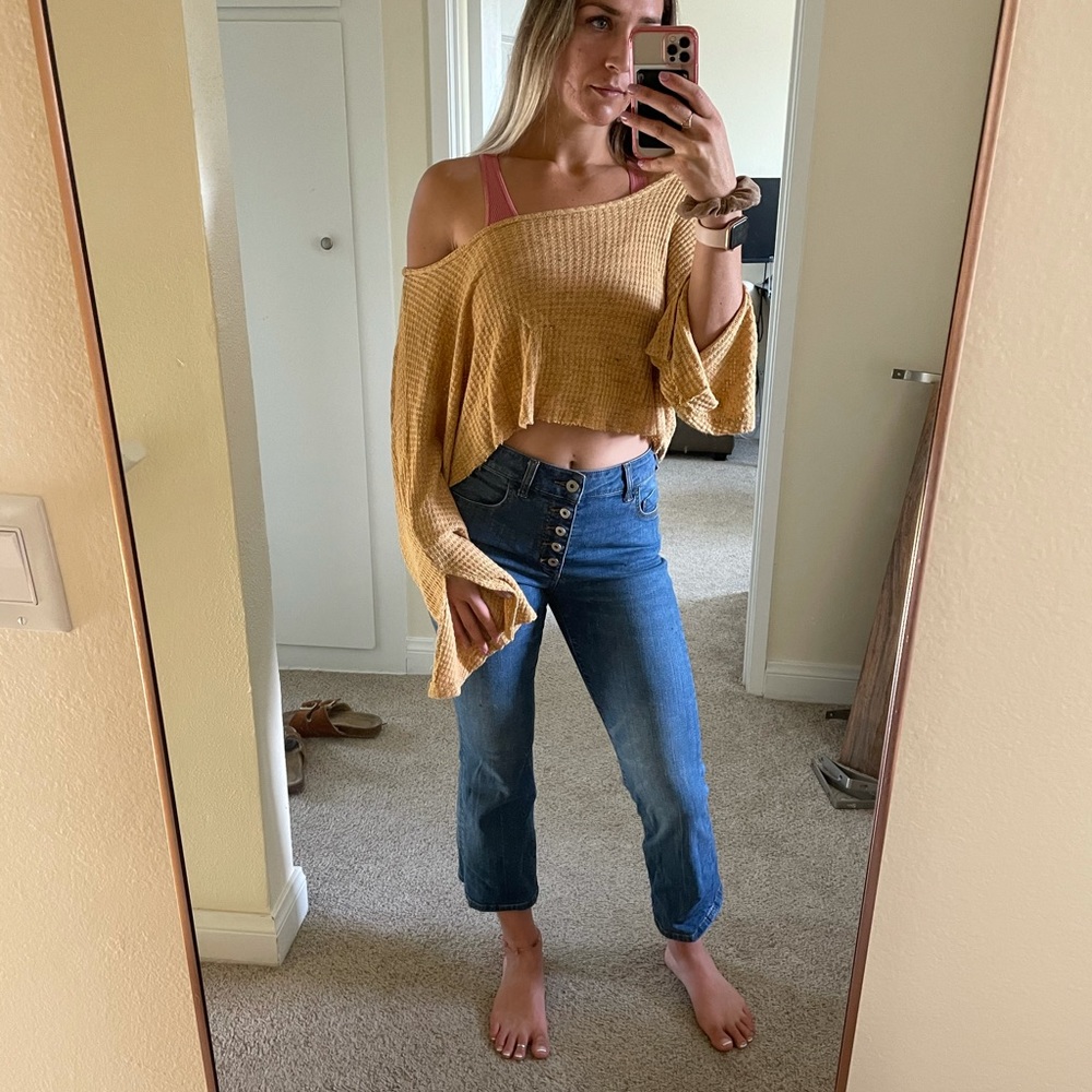 Off the shoulder cropped sweater
